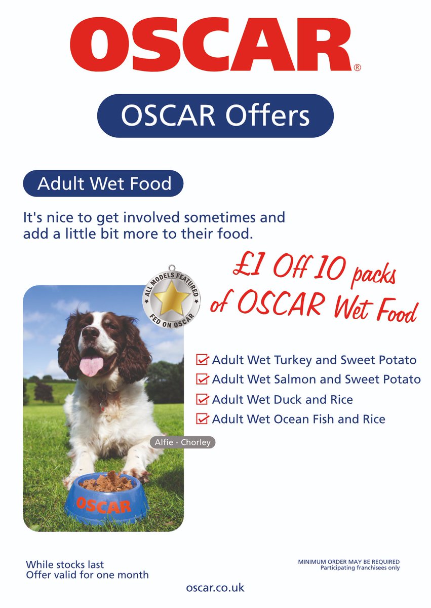 AlexOscarPet's tweet photo. Two great offers for March!

Oscar Adult Grain free Chicken cat food (2kg) £10 - saving you £3.95 

£1 off our 10 packs of Adult Wet Food for dogs in 4 great flavours: 
*Turkey &amp; Sweet Potato  
*Salmon &amp; Sweet Potato 
*Duck &amp; Rice
*Ocean Fish &amp; Rice

Contact us to order!🐕❤️❤️🐱 https://t.co/9yJ1xHNFGn