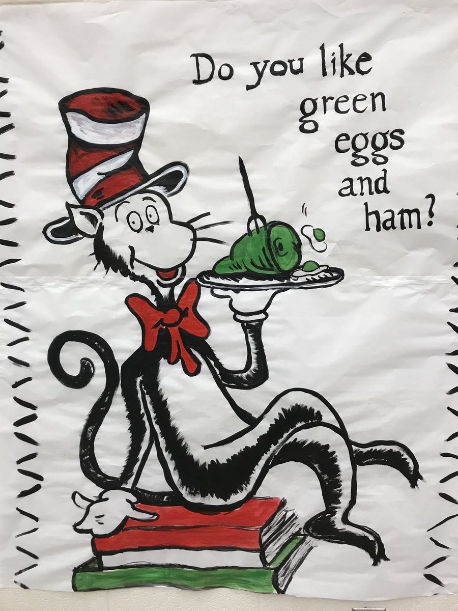 beaverlocalcafe's tweet photo. Happy Birthday Dr. Seuss!  Today lunch at Beaver Local Elementary is green eggs and ham. Special Thanks  to the art department for the great poster!  🧁 https://t.co/5OblEFAO1t