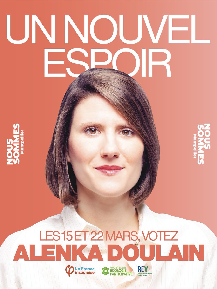 AlenkaDoulain's tweet photo. Dernière ligne droite ! Voici notre affiche de campagne officielle centrée sur le cœur de notre projet : redonner un espoir à Montpellier après des années de mauvaise gestion.

Cela commence jeudi prochain avec un meeting qui s'annonce mémorable : https://t.co/QX9IaZkZKK https://t.co/WB58lOUK6t