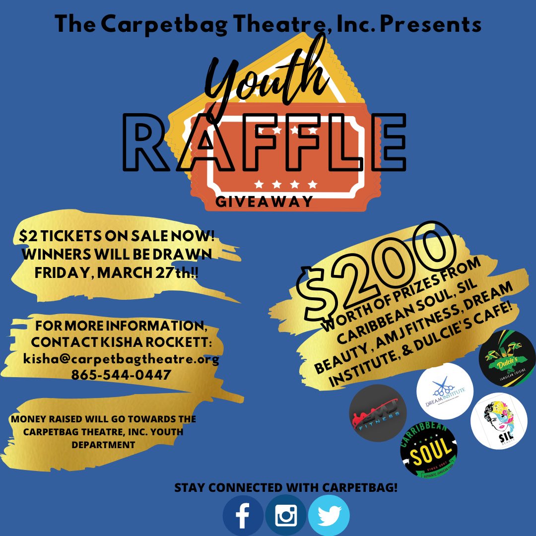 Happy Monday!!! 
Our Youth Department is kicking off the month with a raffle to raise money for our 31st Annual Youth Theatre Festival!!! 
Enter for your chance to win prizes from AMJ Fitness, Dulcie’s Café, SIL Beauty, Dream Institute, and Caribbean Soul!!! 
Enter TODAY!!