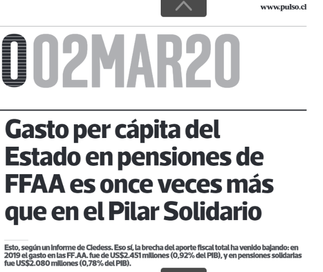 lafundacionsol's tweet photo. El año 2019, Gasto "per cápita" del Estado en pensiones de las Fuerzas Armadas y de Orden es 11 veces mayor que el que se destina para el Pilar Solidario. 0,92% del PIB para 170 mil pensionados versus 0,78% del PIB para más de 1,5 millones de pensionados https://t.co/UZjoFP5KDZ