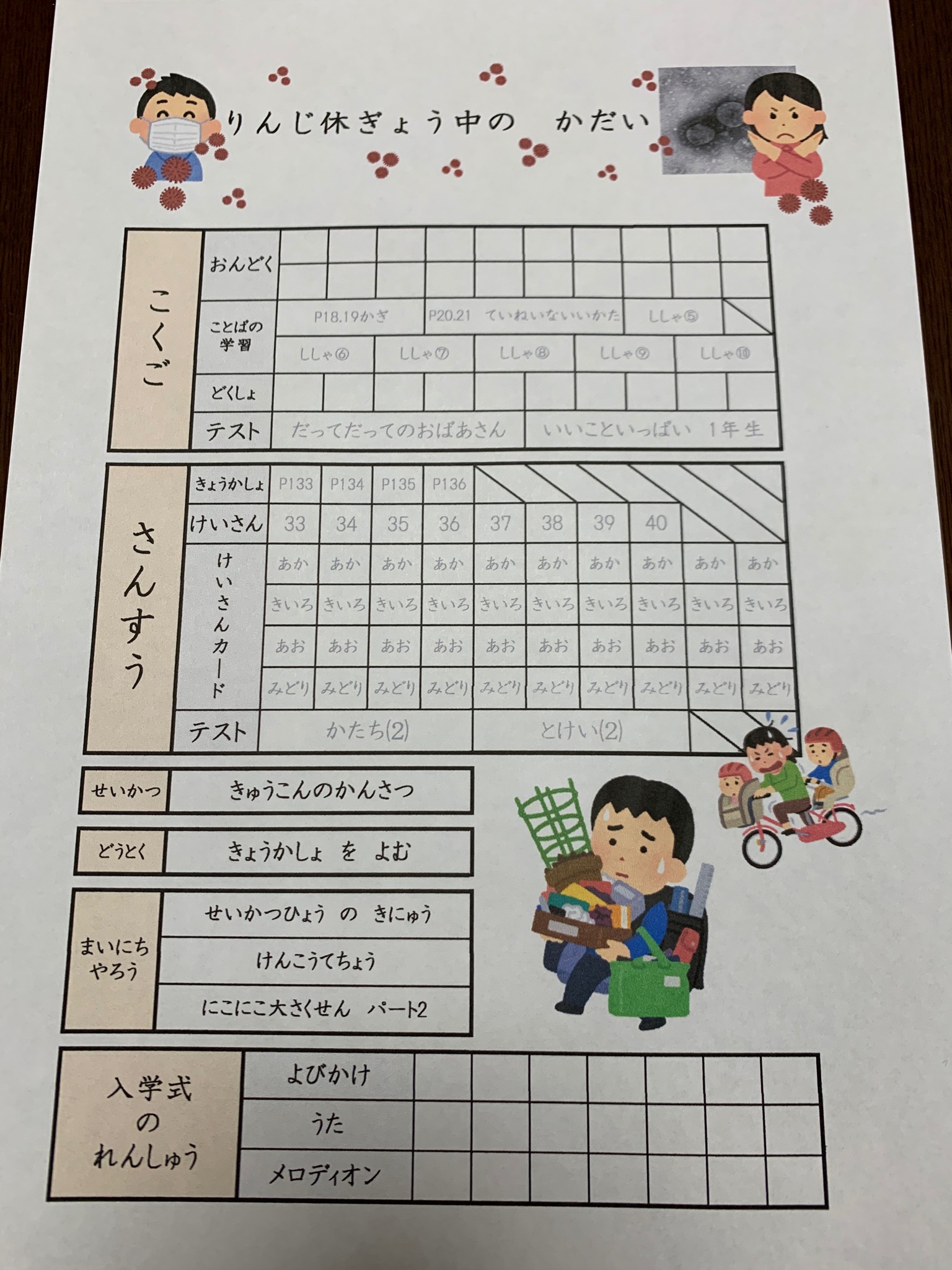 ミツコデラックス 休校中の宿題がけっこう出ていて引いてる 箇条書きだと子どもが把握してくれないので いらすとやさんに協力を得て表を作った T Co Yflnpvbeeg Twitter