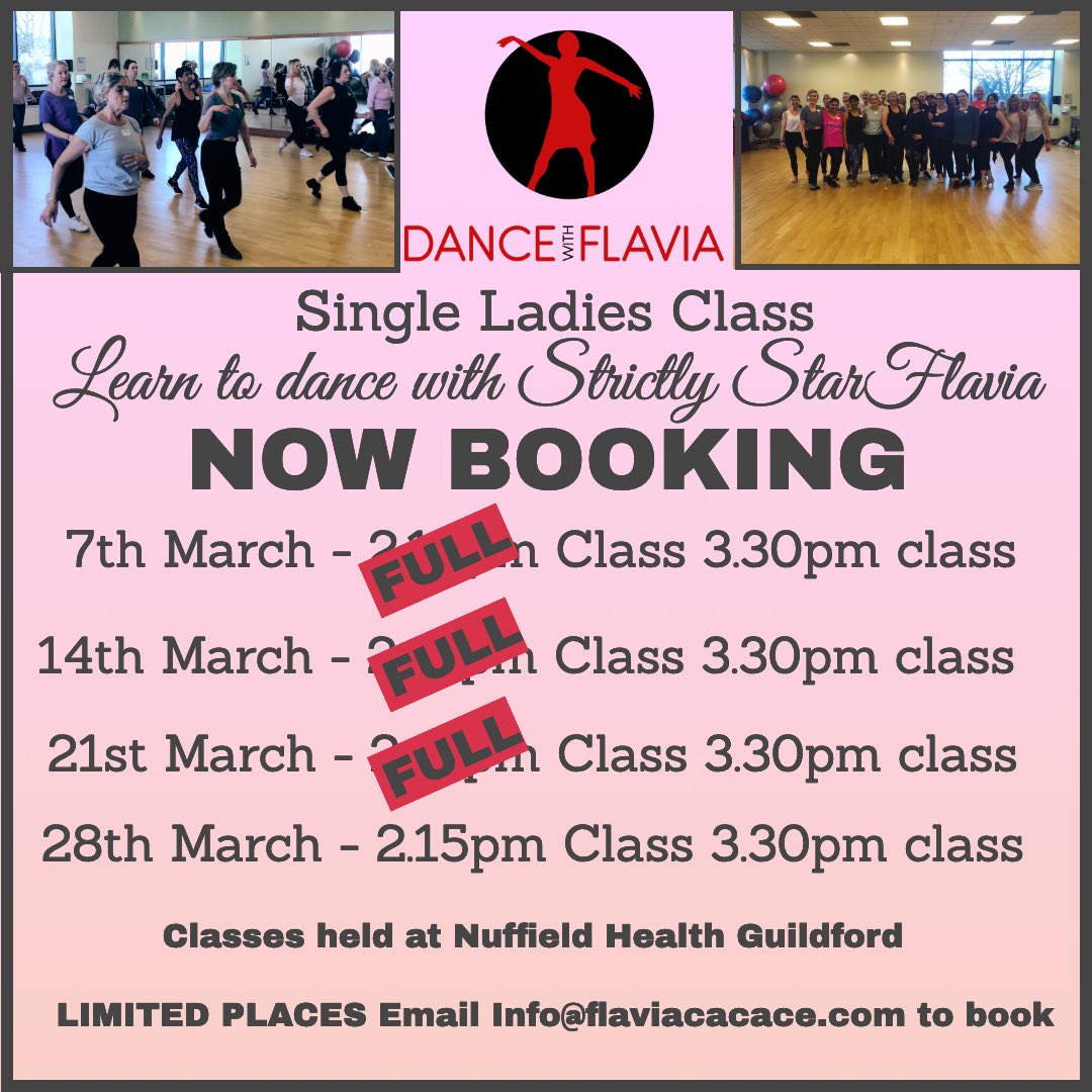 FlaviaCacace's tweet photo. I will now be running 2 single Ladies Drop-in classes for the following dates. Available times below 👇
.
💃🏻7th March  @ 3.30pm
💃🏻14th March  @ 3.30pm
💃🏻21st March  @ 3.30pm
💃🏻28th March @ 2.15 &amp; 3.30pm
.
Please email info@flaviacacace.com
To book and for more info
💃🏻💃🏻 https://t.co/0N19QnvPQJ