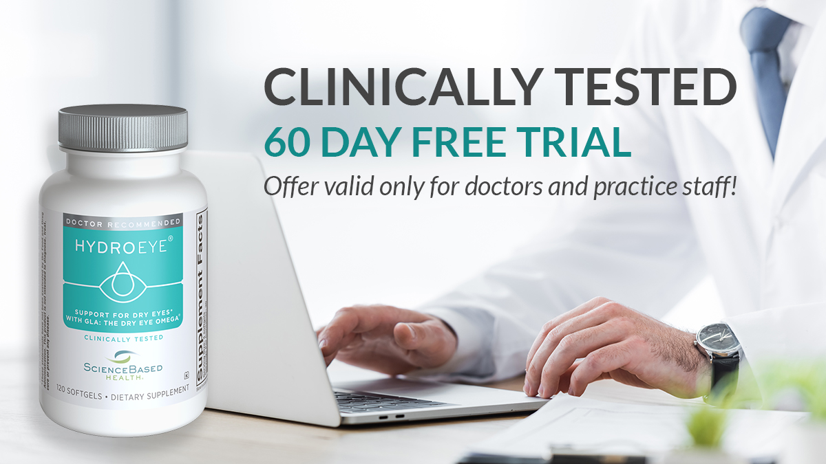 HydroEye was found to promote #dryeye comfort &amp; a healthy ocular surface in a clinical trial (Cornea, 2013). GLA: the Dry Eye Omega and other key nutrients support a healthy tear film. Patient satisfaction guaranteed. Doctors: get a 60-day free trial.

sciencebasedhealth.com/Webpage.aspx?W…
