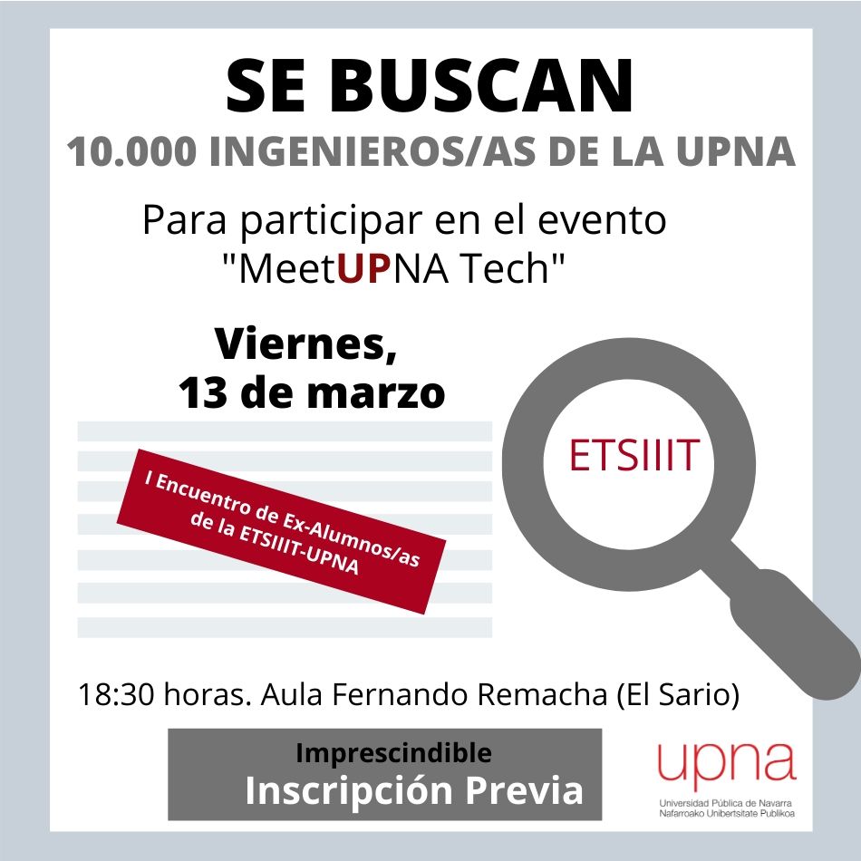 FundacionUPNA's tweet photo. ¿Eres ingenier@ de la ETSIIT-UPNA? ¿Quieres reencontrarte con tus antigu@s compañer@s de carrera?
¡Te esperamos en #MeetUPNATech: El I Encuentro de Ex-Alumnos/as de la ETSIIIT- @UNavarra!
🗓 Viernes, 13 de marzo, a las 18:30h
¡Inscríbete y Comparte!:
👉https://t.co/iPDHw05Cge https://t.co/BcZMP2ihdi