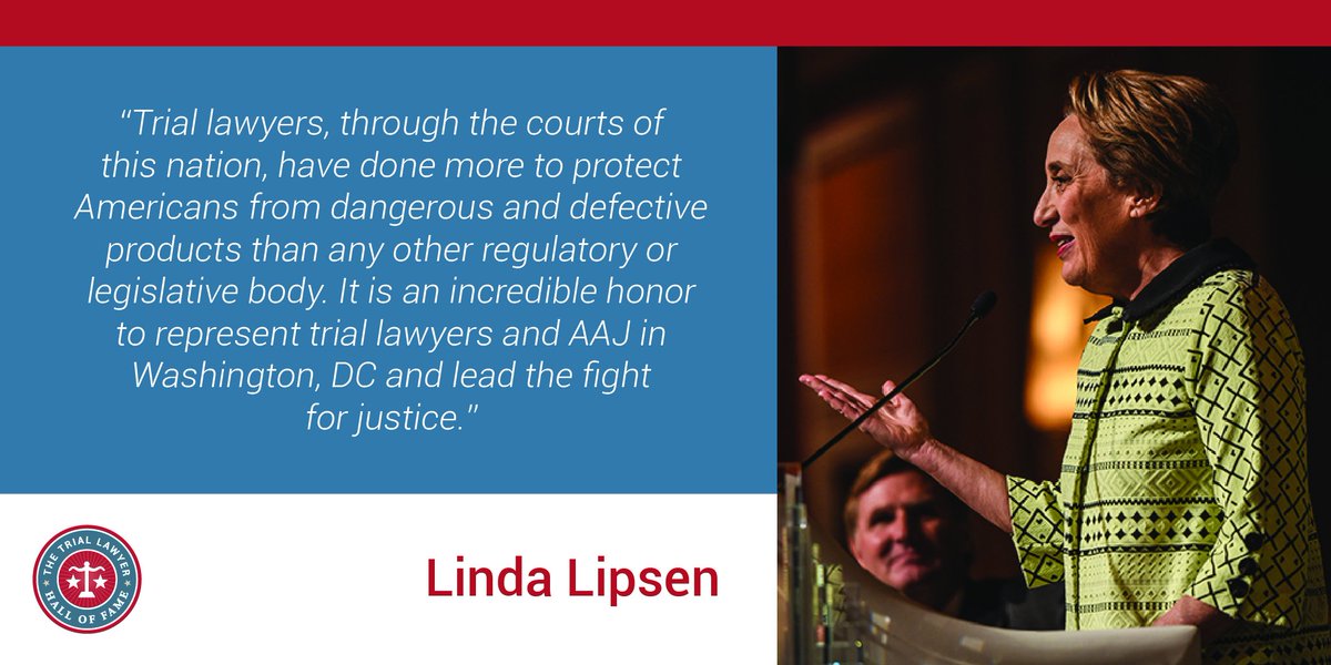 Find out how over 65 inductees have made an impact on American justice at triallawyerhalloffame.org/inductees/. Linda Lipsen is one of our true champions. #legallegacy #triallawyer #halloffame