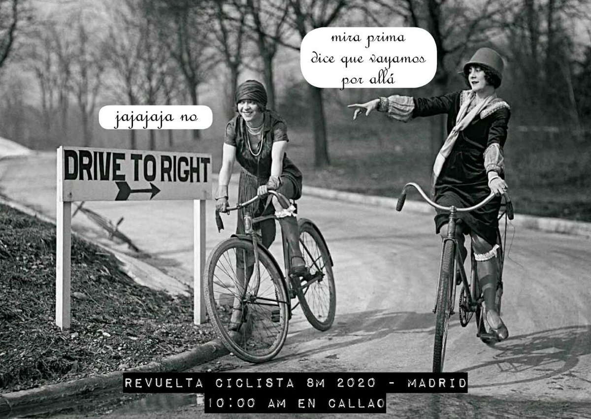 ¿Quieres empezar el #8M, día de la #RevueltaFeminista, entre amigas y sobre dos ruedas? Apúntante a nuestra revuelta ciclista para mujeres, bi-bolleras y trans. A las 10:00 horas del domingo, salimos desde la plaza de Callao. #8M2020