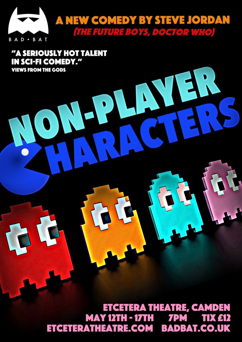 Announcing our new show: NON-PLAYER CHARACTERS, a comedy by <a href="/stephenjordan/">Steve Jordan 🥶</a>, debuting at the <a href="/EtceteraTheatre/">Etcetera Theatre</a>, 12th - 17th May.
"A seriously hot talent in sci-fi comedy." - Views from the Gods. 
Starring @robert_dearn, <a href="/HannahEJVictory/">Hannah Victory</a>, <a href="/AdamJoselyn/">Adam Joselyn</a> &amp; <a href="/joshua_jewkes/">Joshua J. Jewkes</a>.