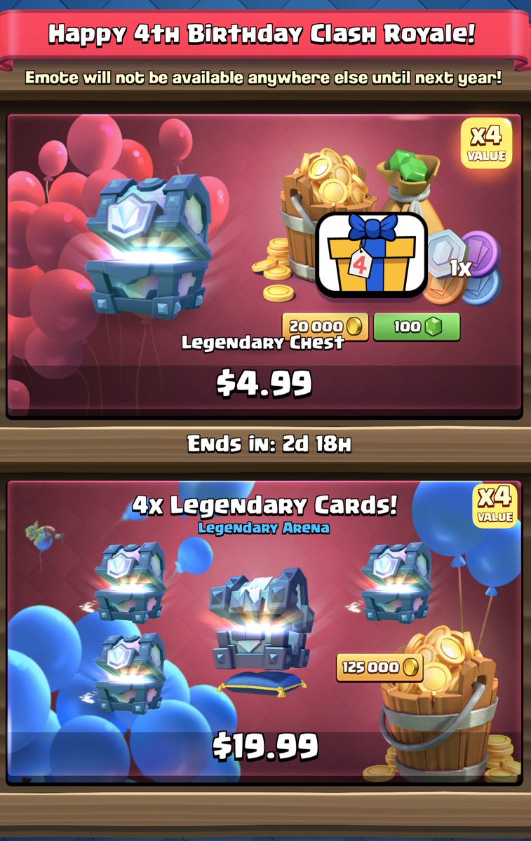 CWA's tweet photo. Happy 4th birthday Clash Royale!

GIVEAWAY TIME! Brought to you by YOU using creator code “CWA”

💰$100 giveaway!💰 
5 x $20 winners 

To enter:
☑️ Retweet
☑️ Follow
☑️ Bonus points if you use code CWA! (Not required)

🔸 PayPal or charitable donation only https://t.co/iGZI3Ip68y