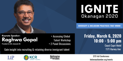 raghwagopal's tweet photo. Are you needing new employees or looking to recruit diverse talent?
In partnership with @KCRcommunity and the
@KelownaChamber, join me and learn how to achieve these goals at IGNITE Okanagan on March 6, 2020.
Register: https://t.co/cvpsgFjJhp https://t.co/FdyRd9c6zN