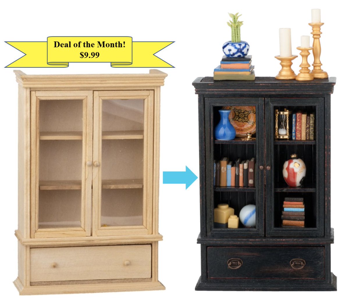 miniaturescom's tweet image. Welcome to the first month of our new Deal of the Month! 💥 March Deal of the Month ➡️ Unfinished Display Cabinet for $9.99 🔗 miniatures.com/Unfinished-Dis…