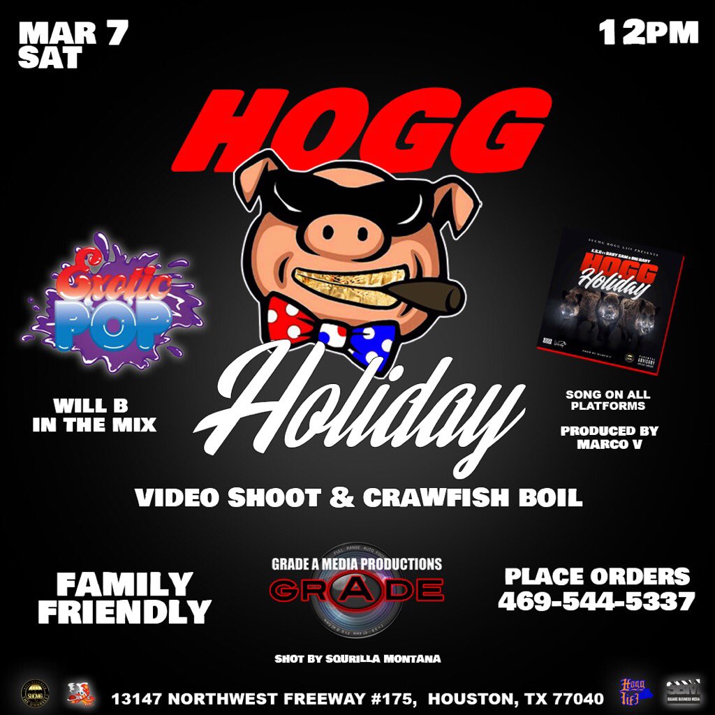 esgworld's tweet photo. Calling All #Hoggs #Harleys #Slabs #Kids #SundayFunday #HoggHolidayVideoShoot & #CrawfishBoil by @esgworld @babysam_52 @big_baby_official_page_ by @squrillamontana @gradeamediaproductions #Location @ccs_cajunseafoodcatering address on flyer #Time #12pm #Baaaoooooo https://t.co/pB4DmdkFKW