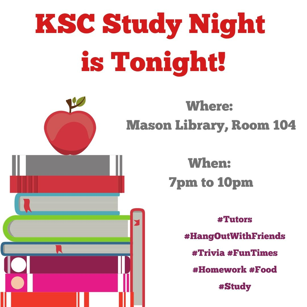 KeeneMasonLib's tweet photo. #KSCStudynight is Tonight!

Come study with your friends, play trivia and receive help from tutors! 

Where: @KeeneMasonLib, Room 104
When: Tonight, 7pm to 10pm

@KeeneState_ @KSCAspire @KSC_C4W #KSCMathCenter  #KSCBookstore #KeeneStateCollege #KeeneState #Homework #Study https://t.co/5GlBgz5b6x