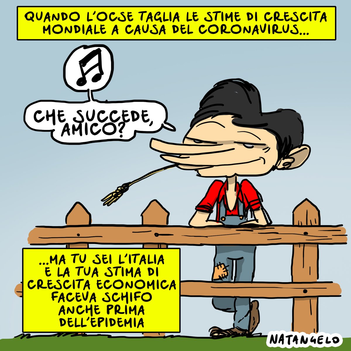 L'economia mondiale al collasso
#conte #governo #economia #coronavirusitalia #CoronaVirusitaly #COVID19italia #ocse  #COVID2019 #coronavid19 #fumettiitaliani #vignetta #fumetto #memeitaliani #memedivertenti #umorismo #satira #humor #natangelo