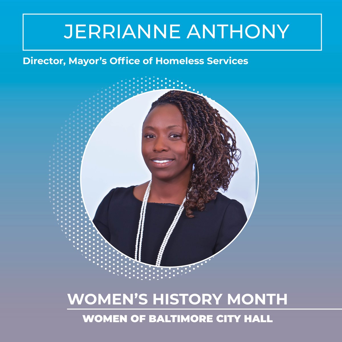 BaltCityHall's tweet photo. Today we are kicking off #womenshistorymonth by highlighting the dynamic #women of #baltimorecityhall! Jerrianne Anthony serves as the director of the @BaltimoreMOHS. Learn more about MOHS at https://t.co/VtHmvpX4hn or follow them at @BaltimoreMOHS. https://t.co/bSyp4WNf6Z