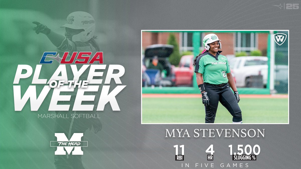 ConferenceUSA's tweet photo. 📢: Congratulations to @HerdSB’s Mya Stevenson, #CUSASB Player of the Week presented by @towbrand! 🥎
🏅1️⃣ | #TheCUSAWay https://t.co/67xptFJv6R