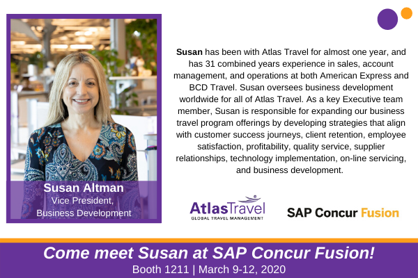 AtlasTravelTalk's tweet photo. Our team cannot wait to connect with everyone attending this year’s SAP Concur Fusion next week! If you’re attending the conference, be sure to stop by booth 1211! #SAPConcurFusion https://t.co/DSJ8XbXNVs