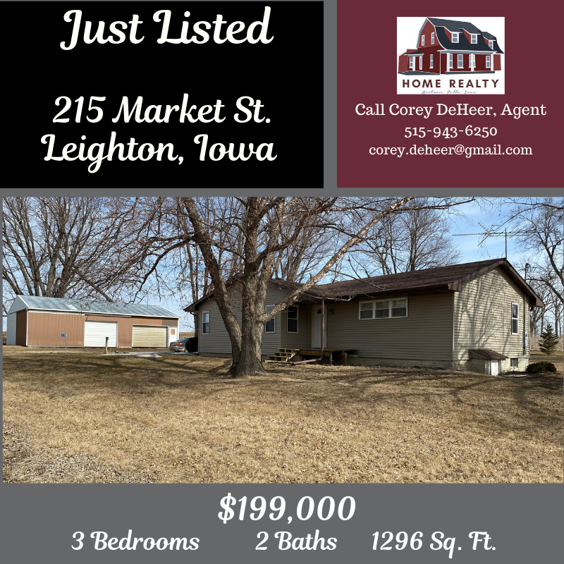 PellaHomeRealty's tweet photo. JUST LISTED!  215 Market St., Leighton
Enjoy the tranquility of country living with quick and convenient access to area towns! 
Call Corey De Heer, Agent at 515-943-6250
#theresnoplacelikehome https://t.co/RQNP4JQWaa