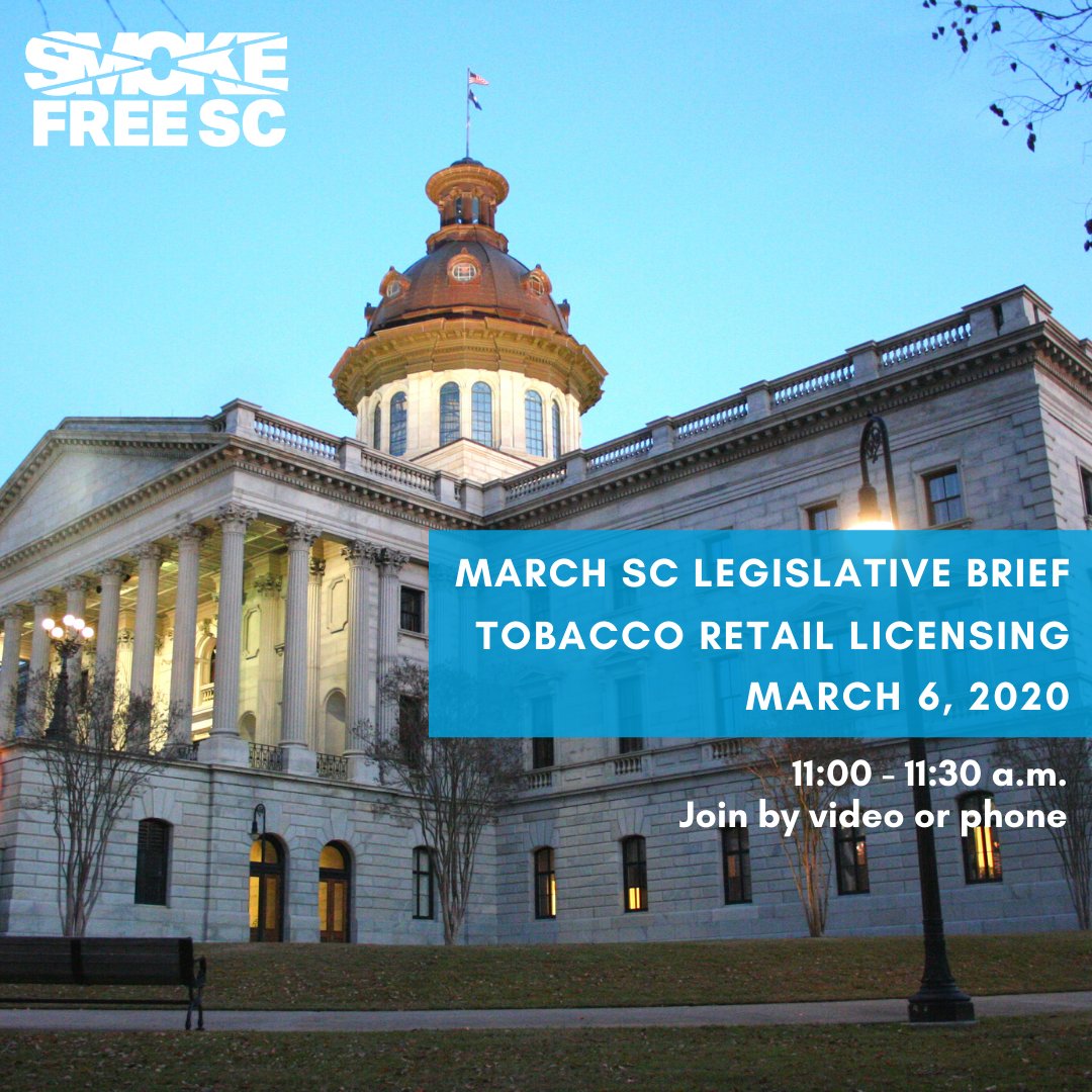 SmokefreeSC's tweet image. There&apos;s still time to sign up for our March 6 legislative brief to learn about tobacco retail licensing in SC! 
Register here ow.ly/hqhL50y9yEY

#SCpublichealth
#SCGeneralAssembly
#SmokefreeSC
#TobaccoRetailLicensing