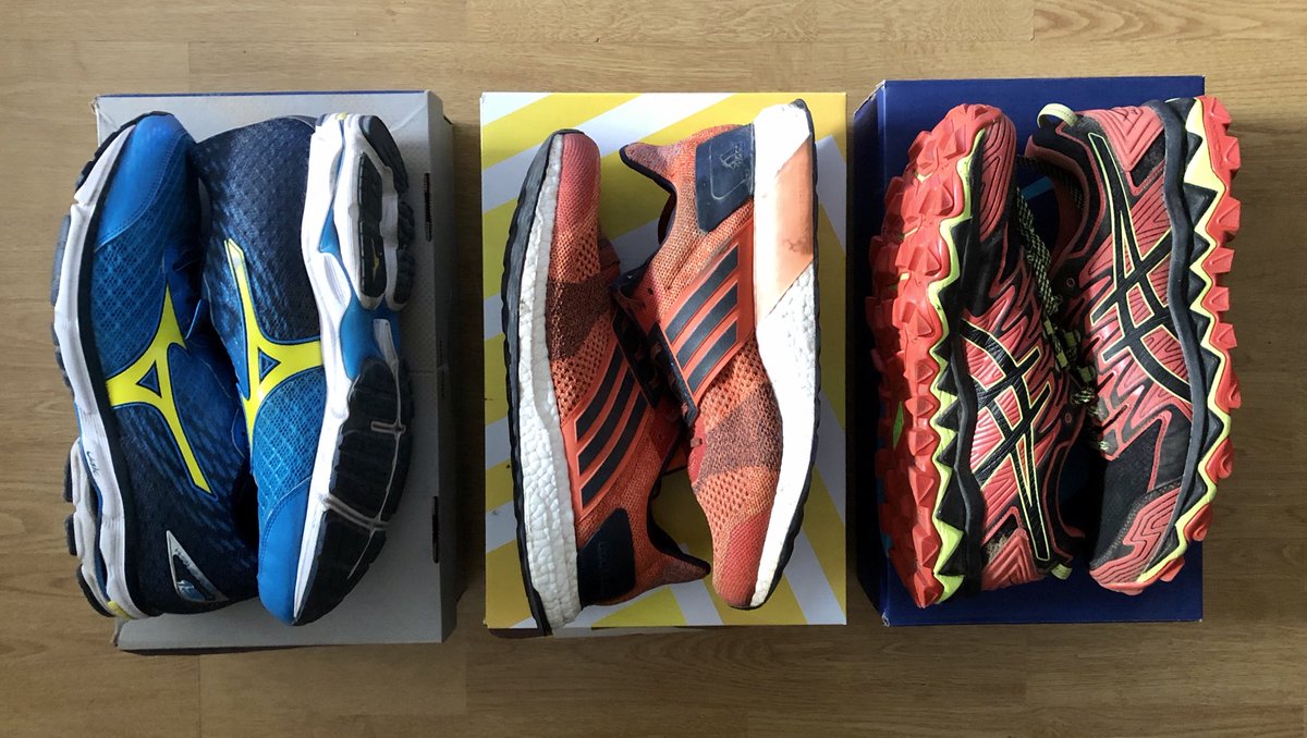 NicolasLuchez's tweet photo. Je vais courir en mars avec mes #AdidasUltraBoostST et mes #MizunoWaveRider19 pour mes sorties sur bitume. Mes #AsicsGelFujiTrabuco7 me serviront sur #Trail. Plaisir... https://t.co/qcjxhuWXd0