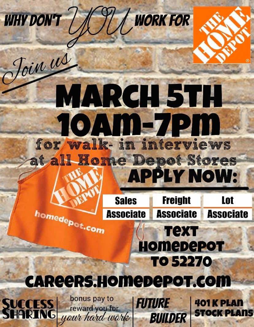 It’s that time of year AGAIN!!  Walk-ins welcomed!  Please apply at CAREERS.HOMEDEPOT.com or by texting HOMEDEPOT to 522720. Applicants must be 18 years or older. Starting at $13/hr &amp; evening positions at $15/hr! <a href="/4172theU/">Uniontown Home Depot</a> @AdamTomasella <a href="/VanessaTHD170/">Vanessa Richmond</a>