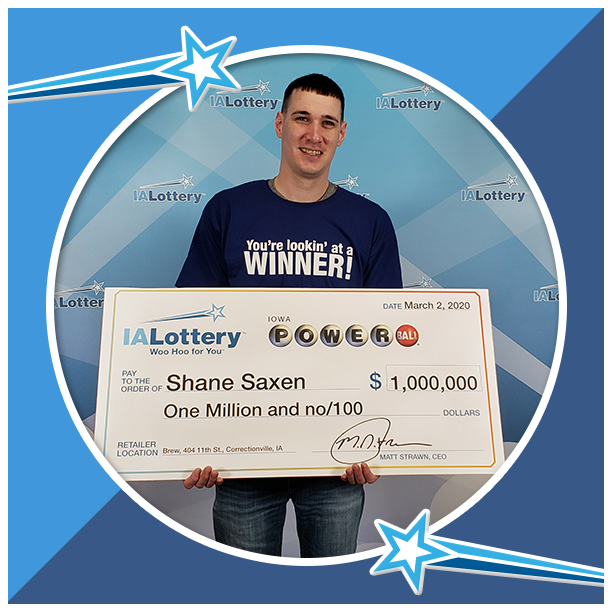 ialottery's tweet photo. Ever wonder what a $1 million-winning ticket looks like? Shane Saxen of #Correctionville can show you! He won a big #Powerball prize on this ticket he bought at Brew, 404 11th St. in Correctionville. He claimed his prize this morning. Way to go, Shane! #WooHooForYou https://t.co/IkwBo0wmKN