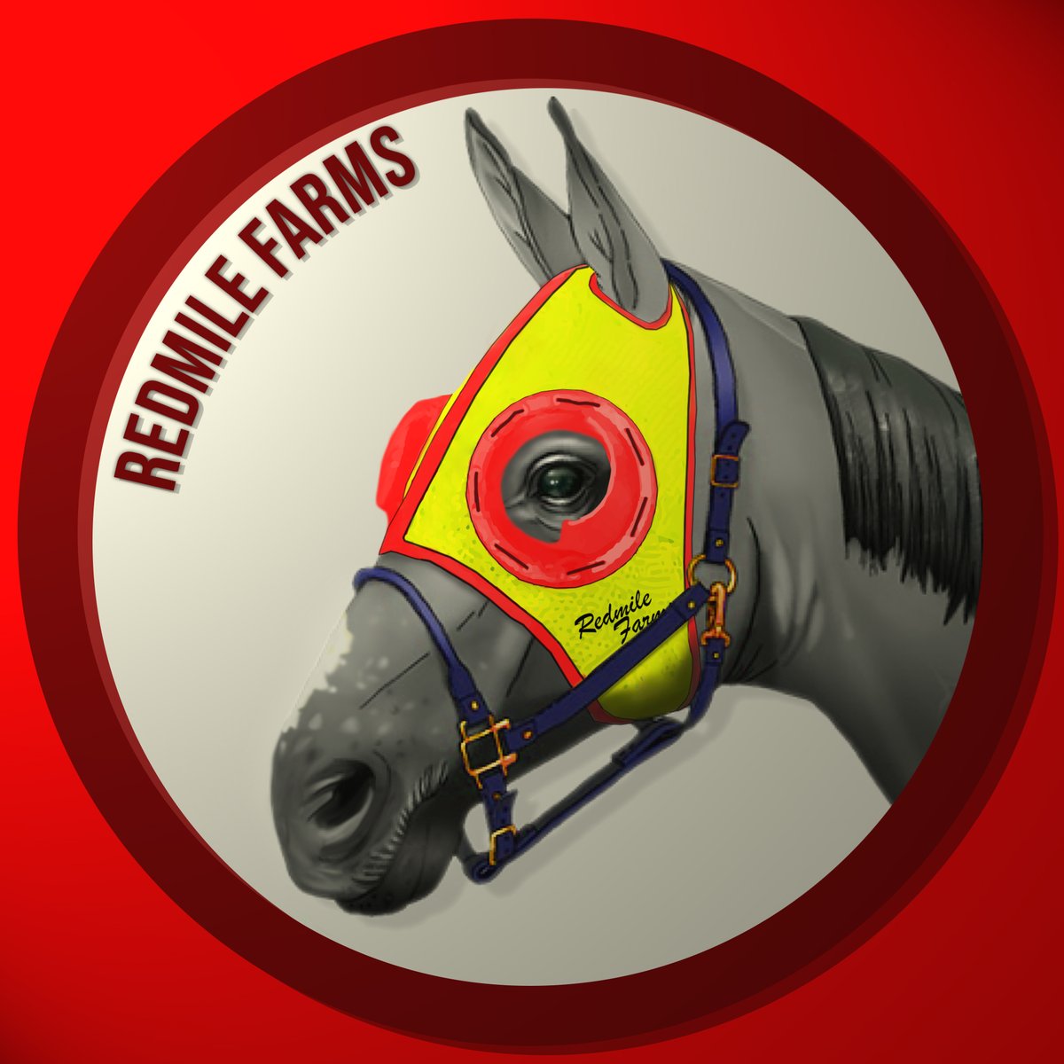BurgersOap's tweet photo. Today, I fullfilled a wish of @Redmile_OaP 'FoxxLare13' @AndPacing. 

His wished details were very specific 😂: 
- Use the grey horse from Off and Pacing. 
- Add a bright yellow hood with light red blinkers. 
- Make the halter dark blue with golden buckles. 
More in description. https://t.co/KIlF7islNh