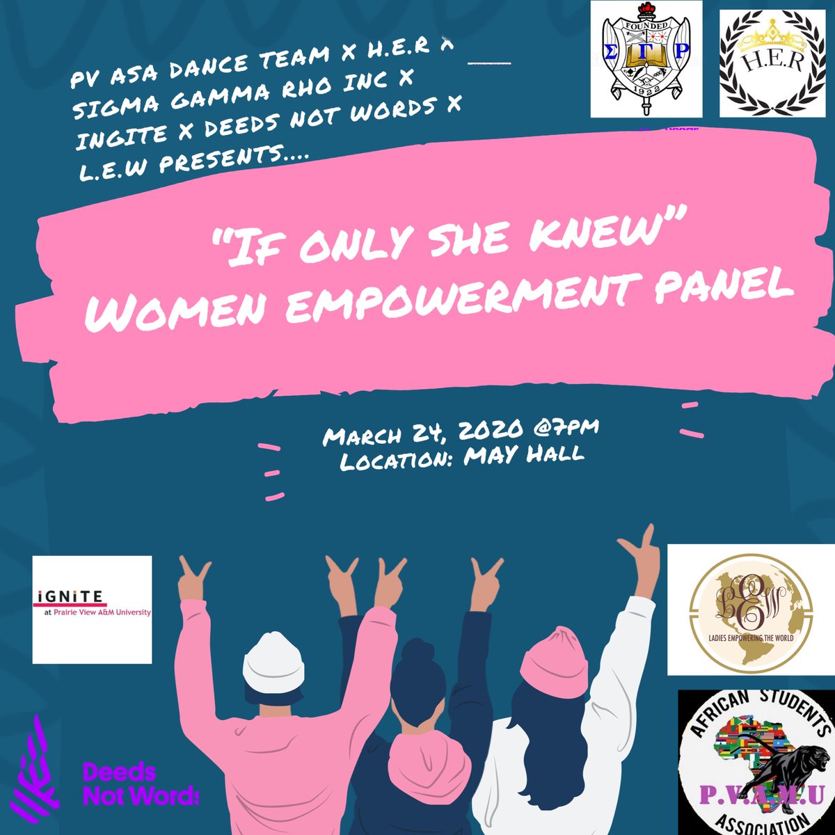 IGNITE_PVAMU's tweet photo. “If only she knew” come out and support our female organizations as we talk about being a black woman and what we have to do in order to live up to society’s norm.

Join us, March 24, 2020 for a life-changing experience! Our very own, Kaela Watson, will be on the panel!💜 https://t.co/6RxGwmAUIt