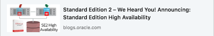 KnownAsMarkus's tweet photo. Standard Edition 2 – We Heard You! 
Announcing: Standard Edition High Availability

Thank you for your feedback! 
https://t.co/2R2tsLQGcX 

@DOAGeV @UKOUG @AIOUG @OracleDatabase @oracleace @OracleMAA @racsig @OracleRACpm @carajandb @andrewlacy2 @mpaege @FranckPachot @DbvisitArjen https://t.co/KbVFPEjk2f