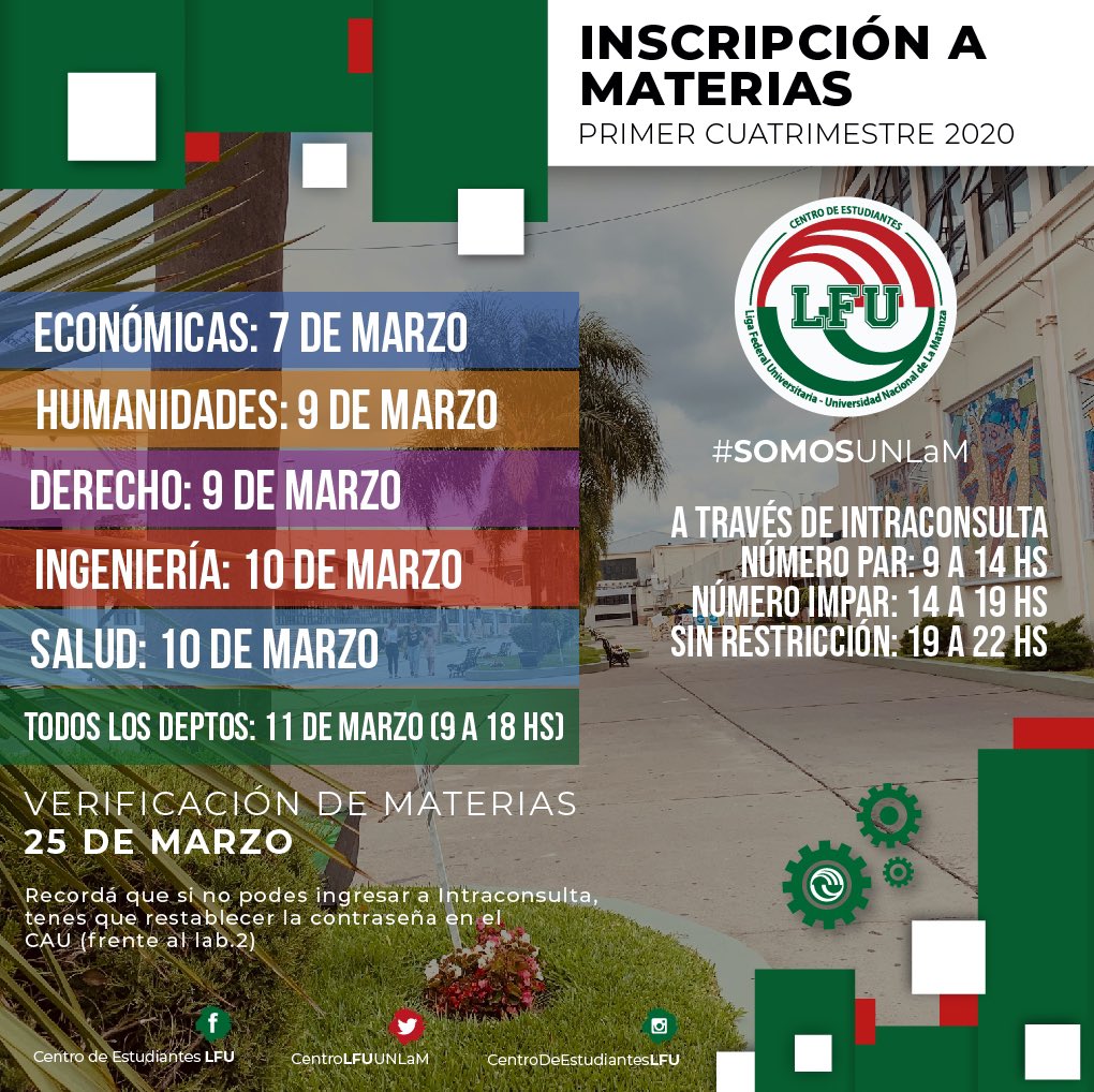 CentroLFUUNLAM's tweet photo. INSCRIPCIÓN A MATERIAS - PRIMER CUATRIMESTRE 2020 📌

Es importante revisar con tiempo el acceso a Intraconsulta, ya que ante cualquier inconveniente, deberá ser solucionado personalmente en la ventanilla del C.A.U (Centro de Atención al Usuario) frente al laboratorio 2.
+ https://t.co/hkOnlFseVB