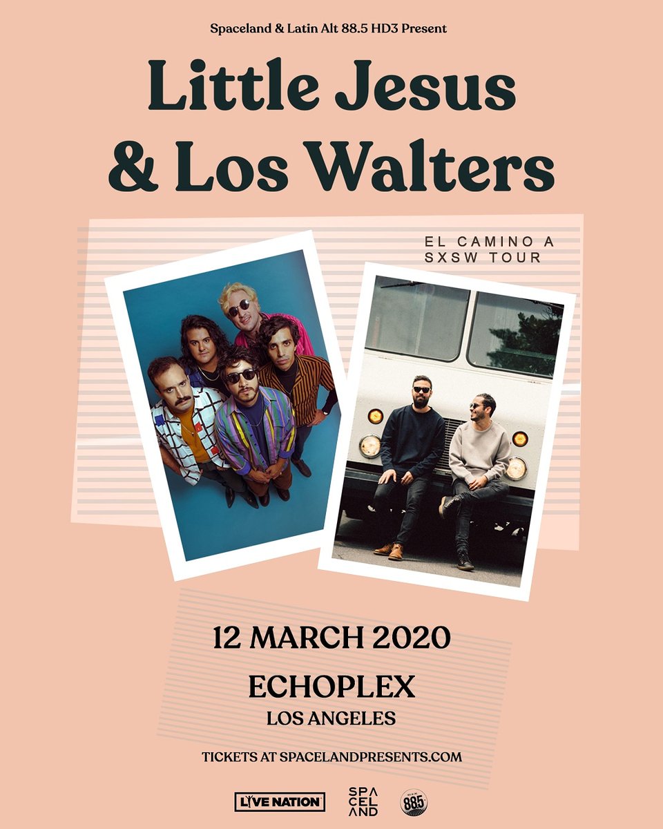 BilingualSounds's tweet photo. TICKET GIVEAWAY we're proud to present @thelittlejesus and @loswalters at the Echoplex March 12th. Thanks to our friends at @spacelandla we have your chance to score a pair of free tickets.
1. Follow us @latinaltradio 
2. RT this tweet.  
Contest ends Friday 3/6 at noon. https://t.co/KuZn9xwtFF