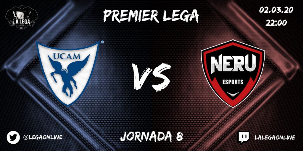 LegaOnline's tweet photo. El segundo partido de la noche entre @UCAM_esports y @NeruEsports tendremos un duelo directo en la lucha por la segunda plaza de la Premier Lega.
⏰22:00 @UCAM_esports 🆚@NeruEsports
💻@TusakyLoL
🎙️@NaxinsC
🎙️@Manutomgaming
https://t.co/DRVIREcyoY
#LaLegaJ8 #LegaStream https://t.co/WKwJW3l5lY
