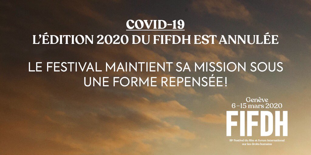 fifdh's tweet photo. 🔵 Covid-19 | L'édition 2020 du FIFDH est annulée. Le Festival maintient sa mission sous une forme repensée. Plus d'informations sur : https://t.co/ckKNPfDOir https://t.co/VpfkZCt0WJ