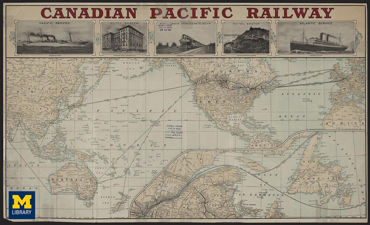 UMichLibrary's tweet photo. Around the world - Canadian Pacific route.
Canadian Pacific Railway, Chicago, 1907. #MapMonday #ClarkLibrary https://t.co/Jw6VrKCRWc https://t.co/HZ3G0teEbL