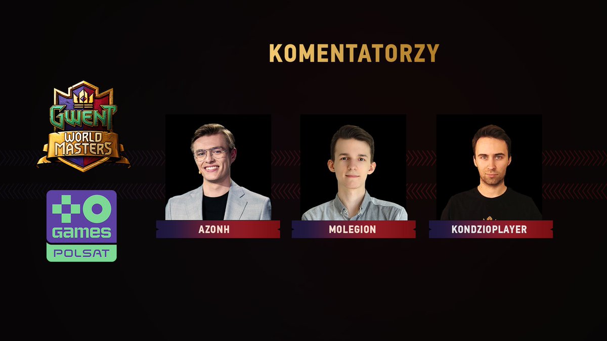 Gwint_PL's tweet photo. Przedstawimy komentatorów oficjalnej polskiej transmisji z turnieju GWENT World Masters, która powstaje przy współpracy z @PolsatGames! 🎙️ https://t.co/GKoohGjTT5