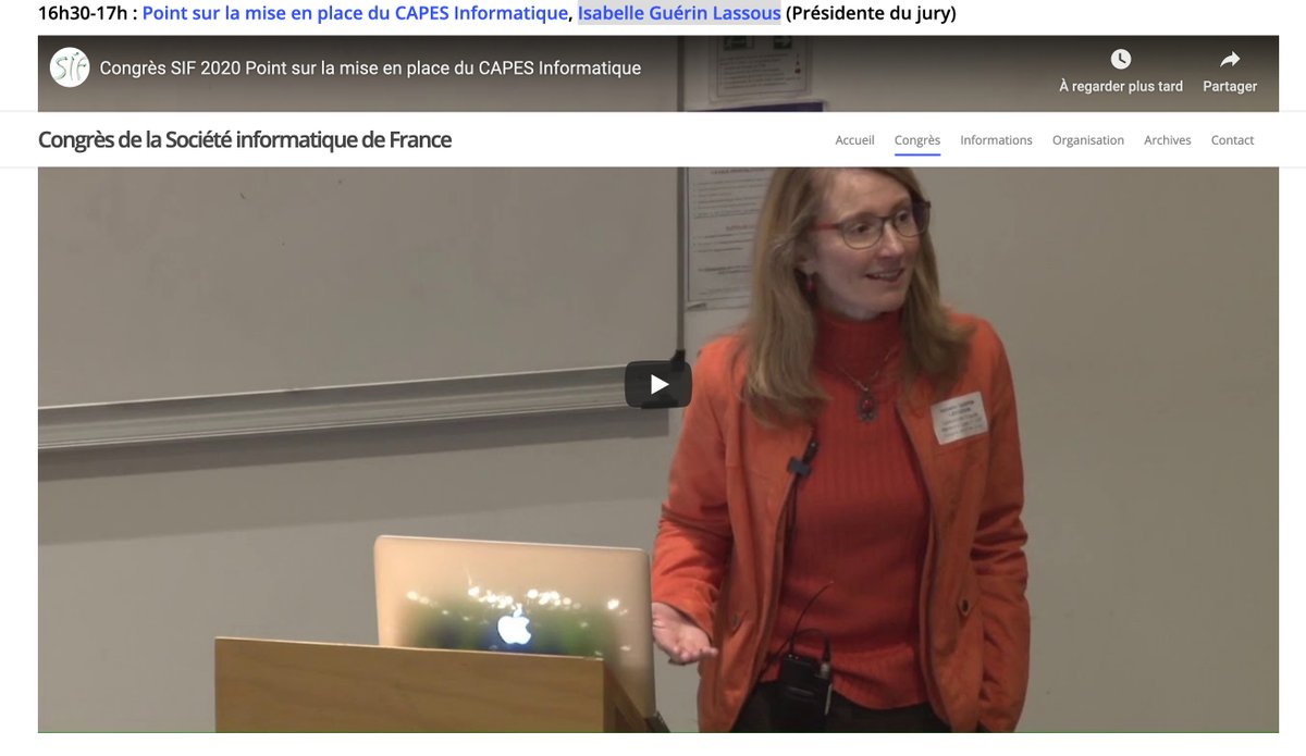 SocInfoFr's tweet photo. #CAPESNSI #CongresSIF2020
➡️Vous souhaitez revoir l'intervention d'Isabelle Guérin Lassous, présidente du Jury du Capes Informatique :
🔵Un point sur la mise en place du #CAPESInformatique
📽️https://t.co/e1ZyVg0POs https://t.co/amj9MVl7rS