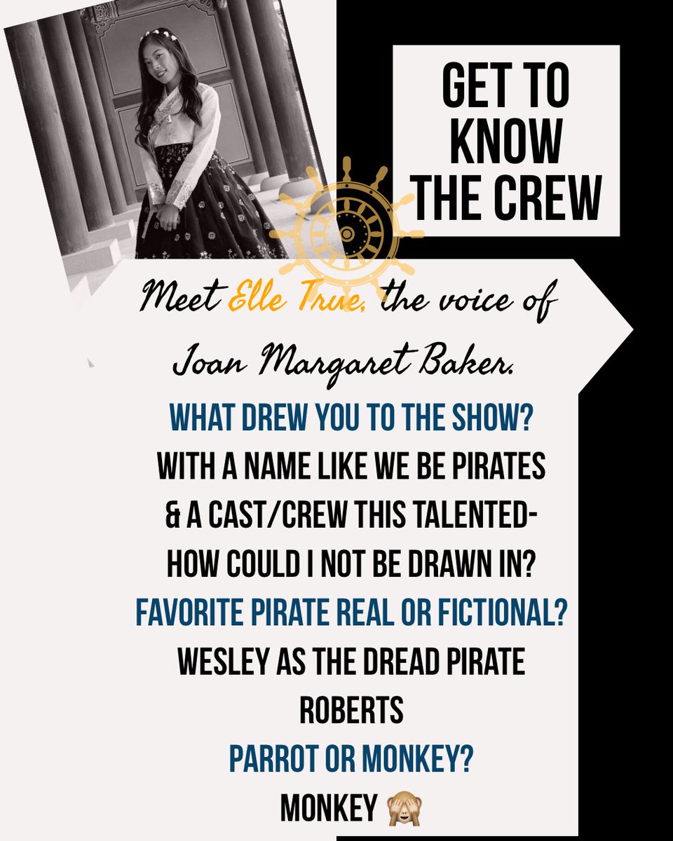 We Be Pirates (@wbpcast) on Twitter photo Happy Monday, Pirates!
And back to our regularly scheduled VA introduction interviews!
Meet @elletruex, voice of Joan Margaret Baker.
You may recognize her name from <a href="/citywithinwalls/">The City Within The Walls</a>!
#webepirates #audiodrama #audiofiction #podcast Happy Monday, Pirates!
And back to our regularly scheduled VA introduction interviews!
Meet @elletruex, voice of Joan Margaret Baker.
You may recognize her name from <a href="/citywithinwalls/">The City Within The Walls</a>!
#webepirates #audiodrama #audiofiction #podcast