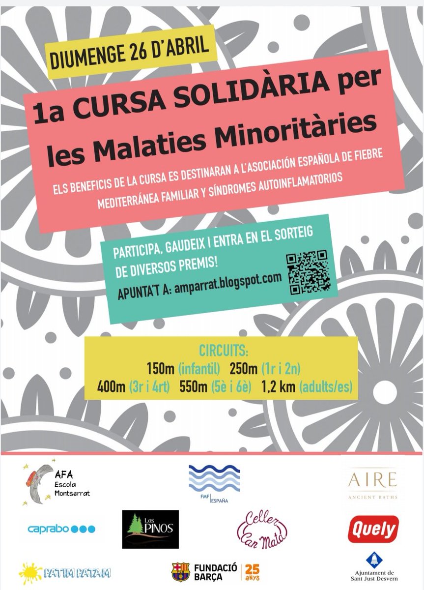 amparrat's tweet photo. 🏃‍♀️🏃‍♂️ CURSA SOLIDÀRIA 26/04 🏃‍♀️🏃‍♂️
Confirmats els següents col•laboradors:
@caprabo @galletas_quely
@CellerdeCanMata @patimpatam_sj @santjustcat @FundacioFCB @condis @AireBarcelona @radiodesvern @lavalldeverc @Bandandara https://t.co/Wfu3nbAxmD