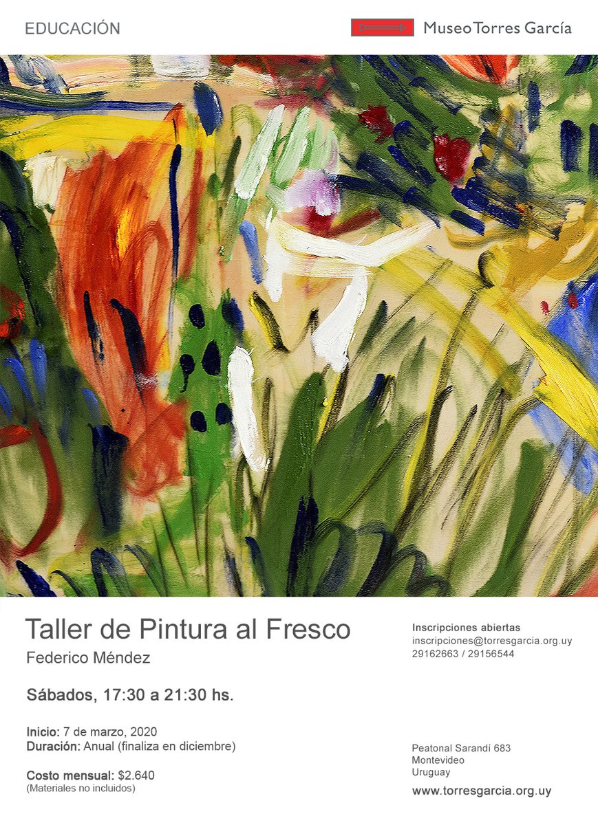 Taller de Pintura al Fresco.
Inscripciones Abiertas. 
Inicio: 7 de marzo de 2020.

+ info: torresgarcia.org.uy/taller/taller-…
