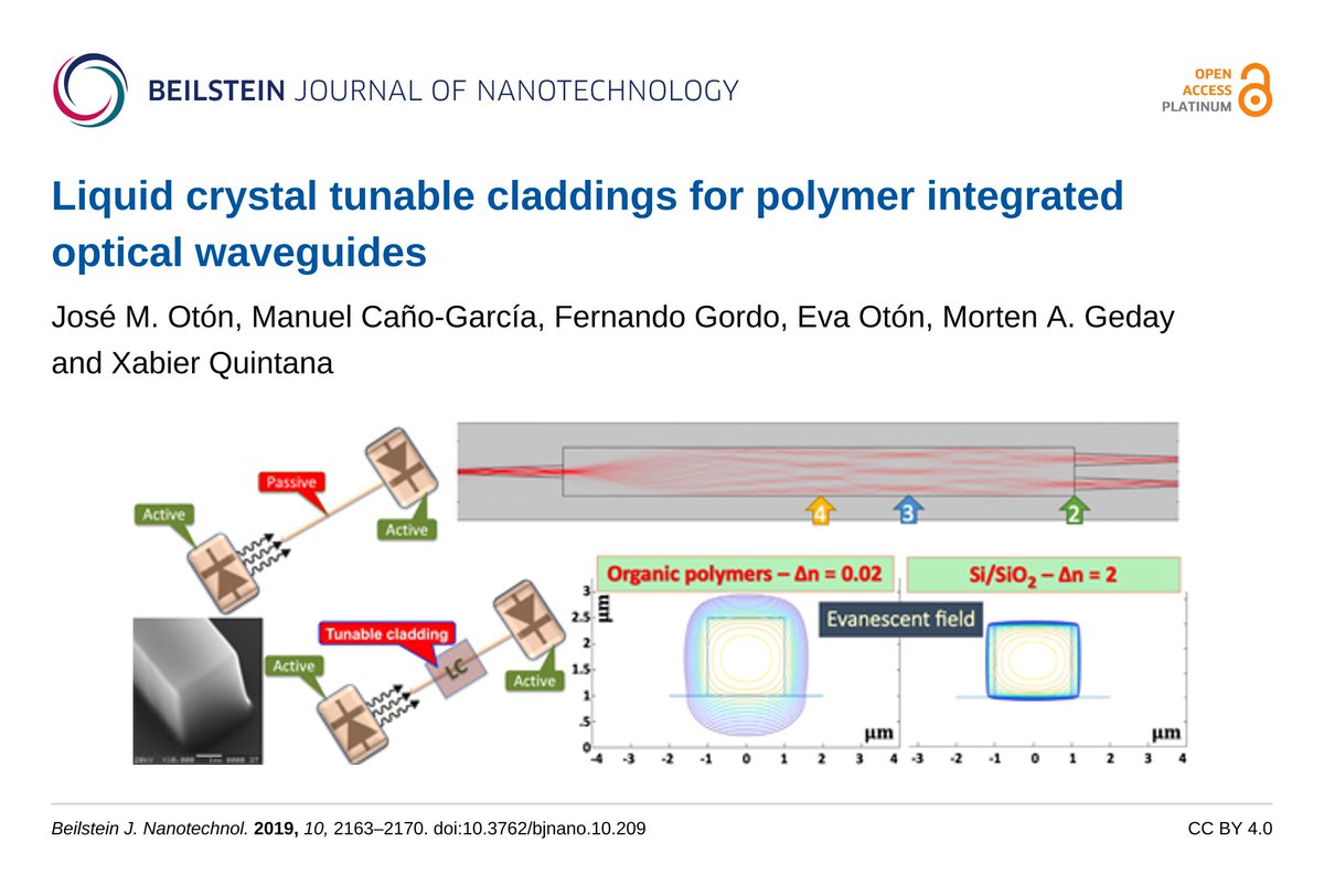 BeilsteinInst's tweet photo. An #OpenAccess article on the use of #liquidCrystals as electro-optically active claddings for driving integrated waveguides
https://t.co/2JTASblJbk
Tunable waveguides were fabricated using polymers and optical functions (variable coupling, #opticalSwitching) were demonstrated https://t.co/f9SYjo3Iwg