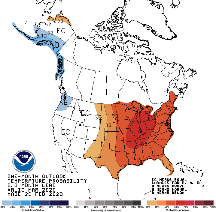 NWSCPC's tweet photo. In case you missed it, here's our final temperature and precipitation outlooks for the month of March. https://t.co/JI2DUvhln5 https://t.co/pxkpYqL4g0