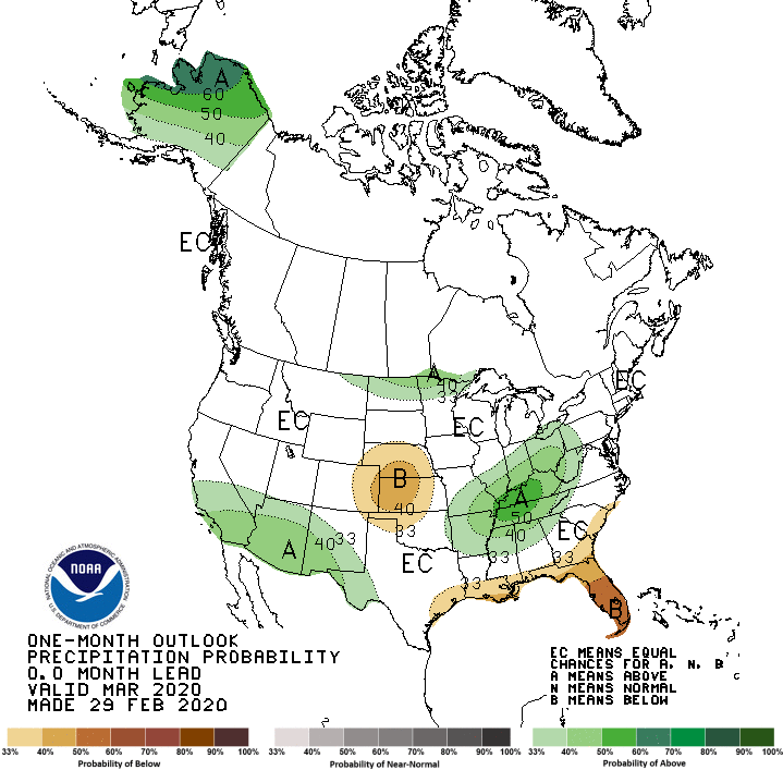 NWSCPC's tweet photo. In case you missed it, here's our final temperature and precipitation outlooks for the month of March. https://t.co/JI2DUvhln5 https://t.co/pxkpYqL4g0