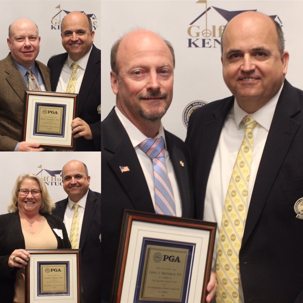 GolfHouseKY's tweet photo. We’re happy to have four new @pga Members at our Meeting along with three quarter-century Members. 

Congrats to newcomers Josh Luster, Quinn Ourada, Colin Smith, and Phillip Webb! 

And a thunderous congrats to Suzanne Bannan, Bruce Oldendick and Chuck Breitenbach on 25 years! https://t.co/HjIR4TyE66