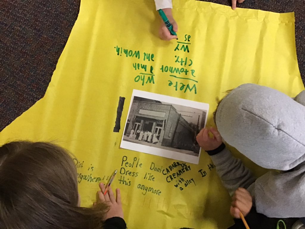 Moore_WHES's tweet photo. We are practicing how to have collaborative conversations through writing. Students are analyzing historic photos from our community to see examples of citizens making contributions. #historydetectives #groWHere https://t.co/pRFHvPbtKe