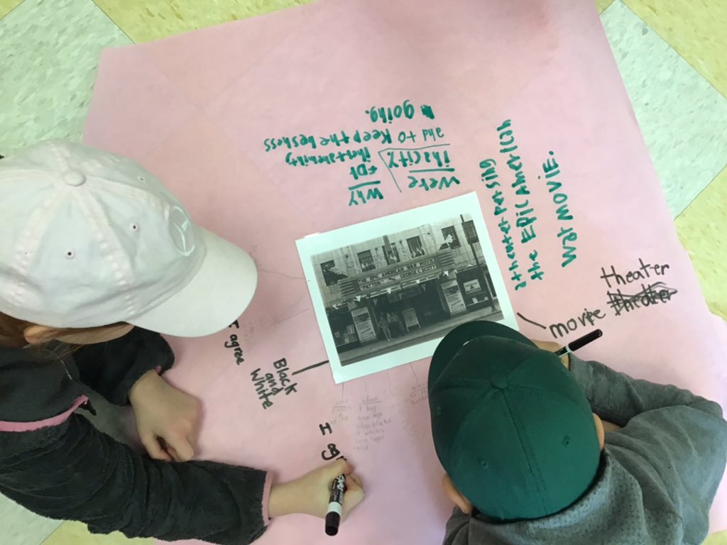 Moore_WHES's tweet photo. We are practicing how to have collaborative conversations through writing. Students are analyzing historic photos from our community to see examples of citizens making contributions. #historydetectives #groWHere https://t.co/pRFHvPbtKe