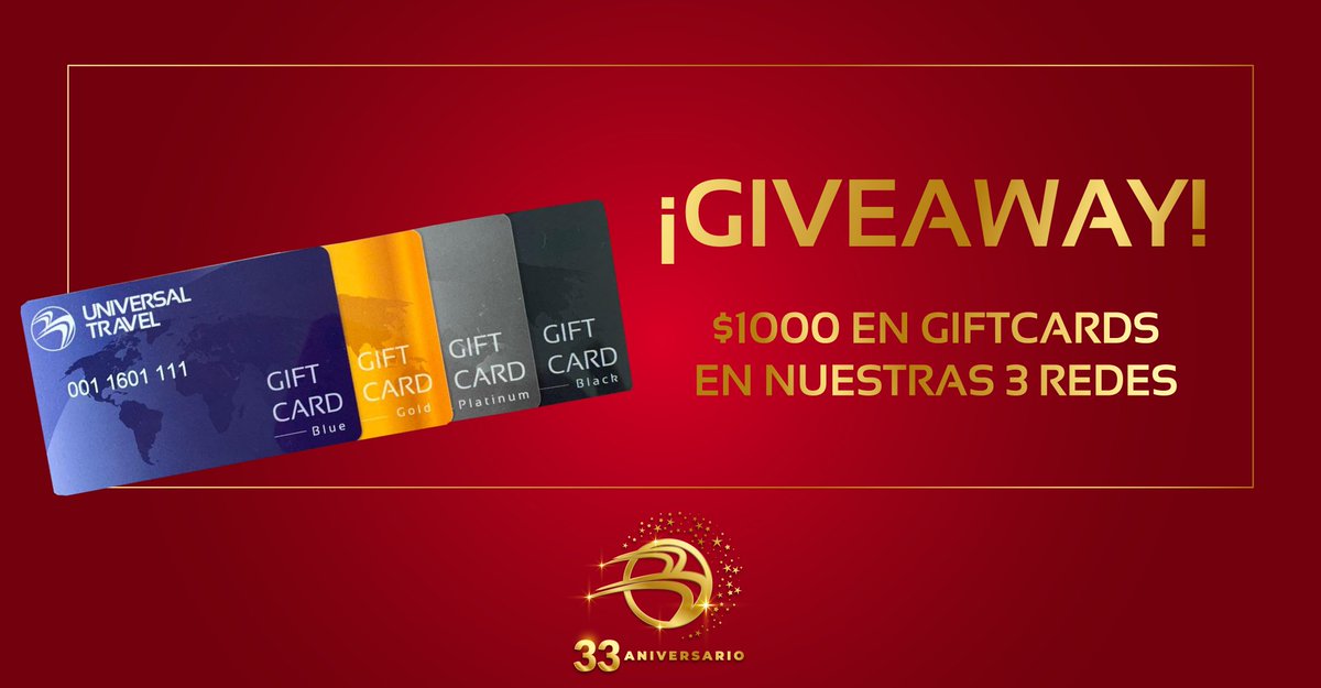 UniversalLatam's tweet photo. GIVEAWAY ANIVERSARIO! 
Participa en este sorteo donde estaremos repartiendo $1,000 EN GIFTCARDS DE UNIVERSAL TRAVEL entre nuestras 3 redes sociales. 🎁
Solo debes:
- Seguirnos @UniversalLatam
- Dar Me Gusta
- Hacer RT
Los ganadores serán anunciados este Viernes 6 de Marzo https://t.co/gPIH90SXL1