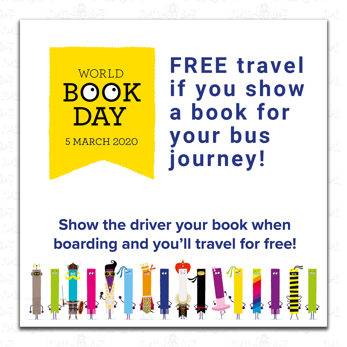 notts_on's tweet photo. FREE BUS TRAVEL! No vouchers, no codes, just show the driver a book on 5th March 2020 and travel for free! Tag your friends and don't forget your books! eBooks don't count. #worldbookday @NCT_Buses #nottson #nottsnews #whatsoninnotts #thingstodoinnottingham #notts https://t.co/IqjuTmmX7S