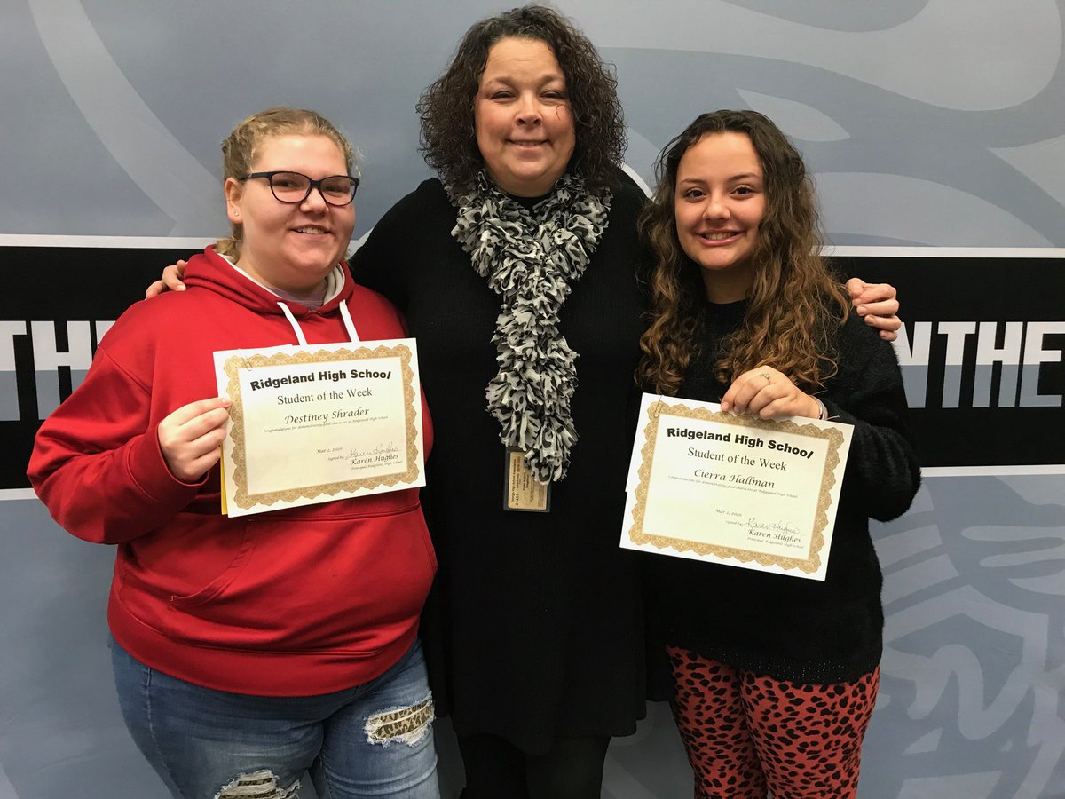 RidgelandHigh's tweet photo. Congratulations to our RHS Students of the Week for SOW 3-2-20!
Destiney Shrader, Cierra Hallman, Joseph Fortson 
not pictured Alex Bible https://t.co/Et1ssM61Lc