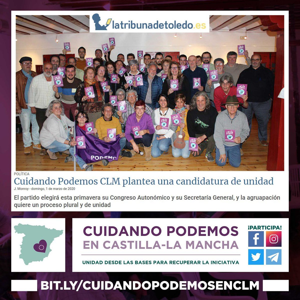 TransformarCLM's tweet image. ‼️👣🛤 ¡Ya no hay vuelta atrás! Las bases de Podemos en C-LM hemos empezado a andar un camino que nos empodera, nos define y nos devuelve la ilusión que habíamos perdido desde hace tiempo.
📌 Te dejamos la noticia del encuentro: bit.ly/asambleaalcazar

¡¡Empezamos!! ✊💜