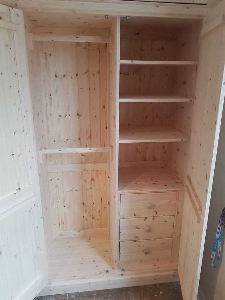 Made to measure alcove wardrobes in pine ready to paint by the customer, please get in touch for free quotes and measuring service.